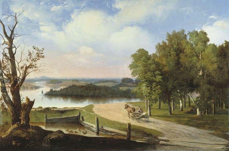 Аполлинарий Горавский. Пейзаж с рекой и дорогой (1853)