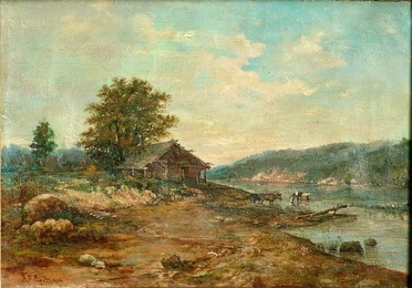 Аполлинарий Горавский. Пейзаж с домиком у реки