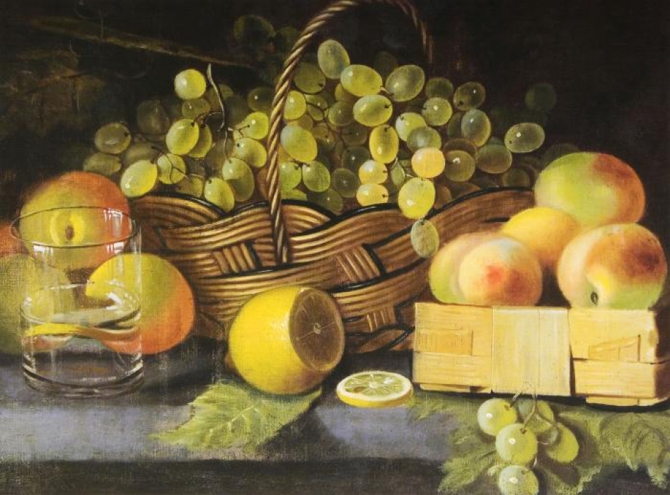 Иван Хруцкий. Натюрморт с яблоками, виноградом и лимоном