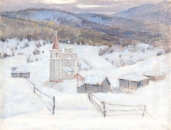 Витольд Бялыницкий-Бируля. Зимний пейзаж с церковью