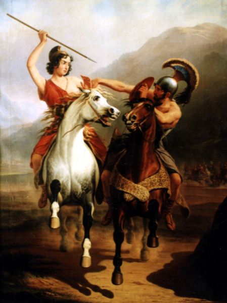 Януарий Суходольский. Битва амазонок с греками (1845)