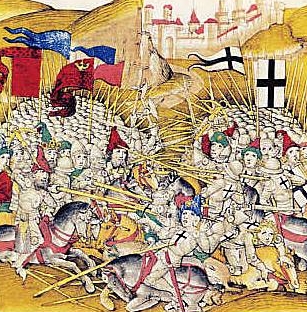 Картина битвы из Бернерской хроники Шилинга Салатурна. Имеет название "Битва при Танненберге"