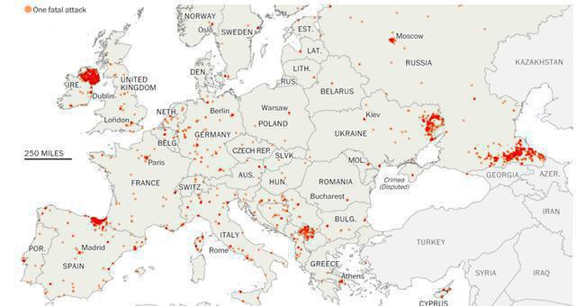 Количество террористических атак в Европе